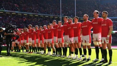 19.03.22 Wales v Italy Guinness Six Nations Alun Wyn Jones and Dan Biggar of Wales during the anthems.