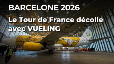Photo de l'avion de la compagnie Vueling aux couleurs du Tour de France