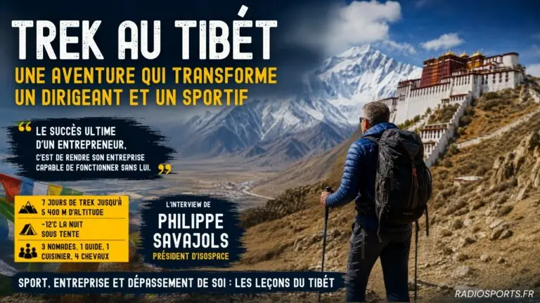 Philippe Savajols lors de son trek au Tibet à plus de 5 400 mètres d'altitude. Le président d'IsoSpace raconte à Radio Sports comment cette expédition a transformé sa vision du leadership, du sport et de l'entreprise.