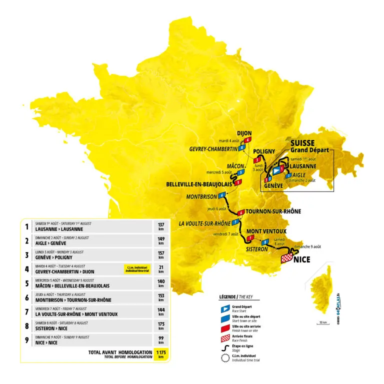 Parcours Tour de France Femmes 2026, du 1er au 9 Août. Parcours, programme et informations étapes.